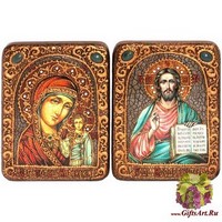 Венчальная пара подарочных икон &quot;Казанская икона Божией Матери&quot; и &quot;Господь Вседержитель&quot; на мореном дубе