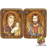 Венчальная пара подарочных икон &quot;Казанская икона Божией Матери&quot; и &quot;Господь Вседержитель&quot; на мореном дубе