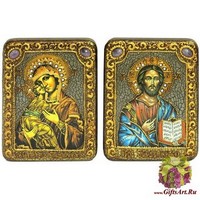 Венчальная пара подарочных икон &quot;Владимирская икона Божией Матери&quot; и &quot;Господь Вседержитель&quot; на мореном дубе