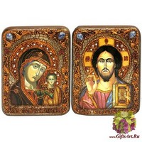 Венчальная пара подарочных икон &quot;Казанская икона Божией Матери&quot; и &quot;Господь Вседержитель&quot; на мореном дубе