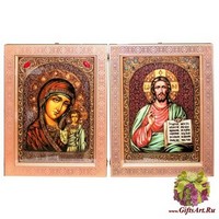 Венчальная пара больших подарочных икон &quot;Казанская икона Божией Матери&quot; и &quot;Господь Вседержитель&quot; на мореном дубе