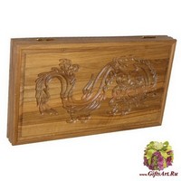 Резные дорожные нарды из массива натурального дуба без ложемента &quot;Дракон&quot;